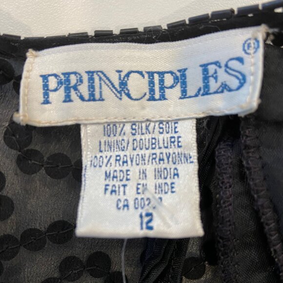 NWT Vintage Principles Black Cocktail Dress Silk Sequin Short Sleeve Sheer Back - Picture 4 of 16